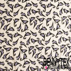 Fibranne viscose imprimé digital palmier lie de vin fine rayure lure argent verticale fond blanc cassé