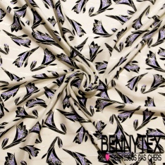 Fibranne viscose imprimé digital palmier lie de vin fine rayure lure argent verticale fond blanc cassé