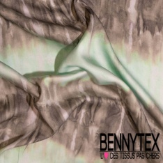 Fibranne viscose imprimé digital fleur stylisée noir lavande fine rayure lurex argent or verticale fond blanc cassé