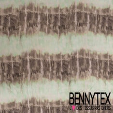 Fibranne viscose imprimé digital fleur stylisée noir lavande fine rayure lurex argent or verticale fond blanc cassé