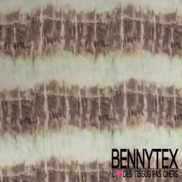 Fibranne viscose imprimé digital rayure horizontale trie and die vert d'eau charbon blanc discret