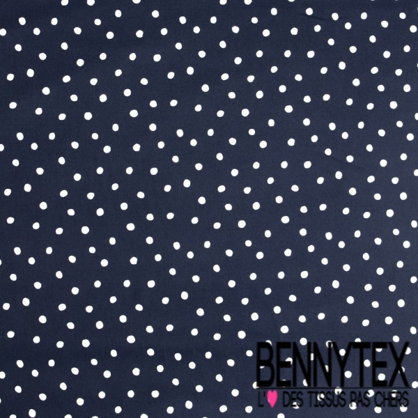 Fibranne viscose imprimé digital satinée pois blanc optique fond marine