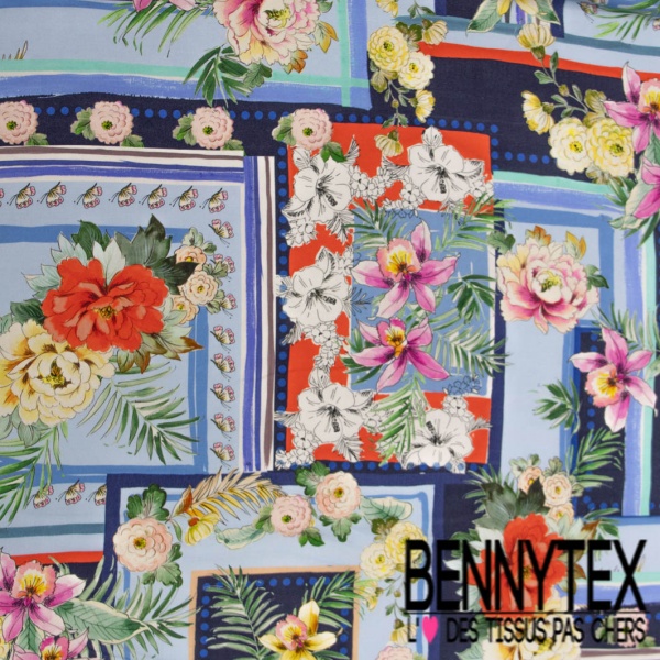 Fibranne viscose imprimé digital tableau fleur tropicale