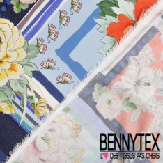 Fibranne viscose imprimé digital satinée grande fleur naïve orange violet brique perle