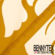 Popeline coton élasthanne digital motif abstrait géométrique cannelle marine fond crème