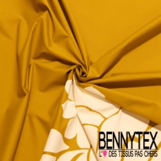 Popeline coton élasthanne digital motif abstrait géométrique cannelle marine fond crème