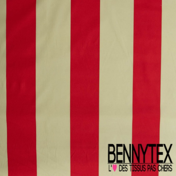 Popeline coton élasthanne digital grosse rayure verticale rouge beige
