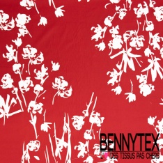 Popeline coton élasthanne digital grosse rayure verticale rouge beige