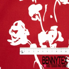 Popeline coton élasthanne digital grosse rayure verticale rouge beige