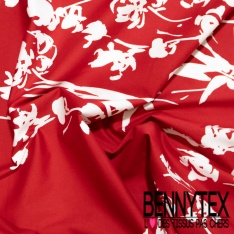 Popeline coton élasthanne digital grosse rayure verticale rouge beige