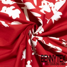 Popeline coton élasthanne digital grosse rayure verticale rouge beige