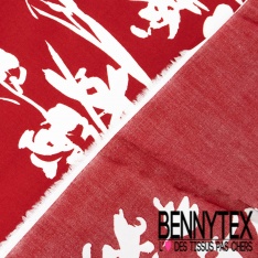 Popeline coton élasthanne digital grosse rayure verticale rouge beige