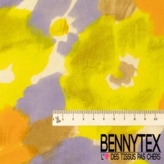 Popeline coton élasthanne digital imprimé floral japonisant blanc fond rouge cerise