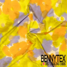 Popeline coton élasthanne digital imprimé floral japonisant blanc fond rouge cerise