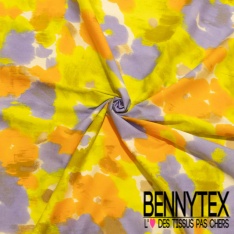 Popeline coton élasthanne digital imprimé floral japonisant blanc fond rouge cerise