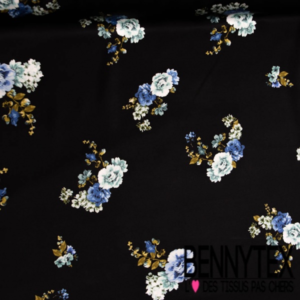 Satin viscose imprimé digital floral réteo fond noir