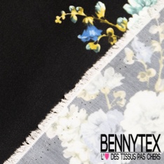 Satin Fibranne Viscose Imprimé Motif branche d'arbre Fond anthracite Base Simple noir