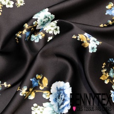 Satin Fibranne Viscose Imprimé Motif branche d'arbre Fond anthracite Base Simple noir