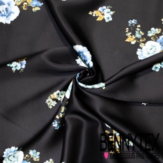 Satin Fibranne Viscose Imprimé Motif branche d'arbre Fond anthracite Base Simple noir
