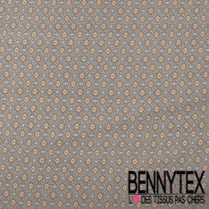 Jersey viscose imprimé palmier stylisé noir corail fond rose pastel