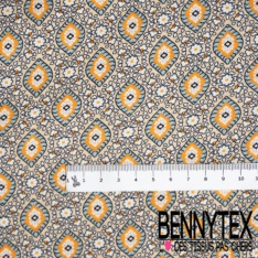 Jersey viscose imprimé palmier stylisé noir corail fond rose pastel