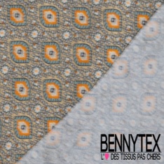 Jersey viscose imprimé palmier stylisé noir corail fond rose pastel