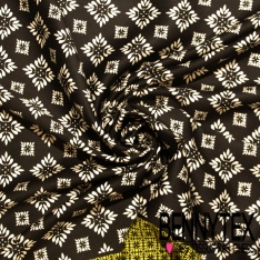 Fibranne viscose imprimé digital floral rétro fond bleu charron