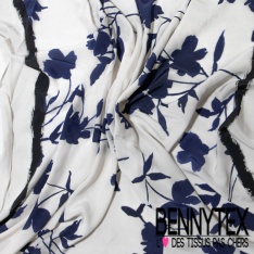 Fibranne viscose imprimé digital double base anis cachemire blanc cassé fond noir