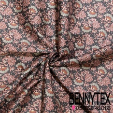 Popeline coton élasthanne digital imprimé floral jaune lilas orange lulmineux fond blanc discret