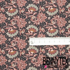 Popeline coton élasthanne digital imprimé floral jaune lilas orange lulmineux fond blanc discret