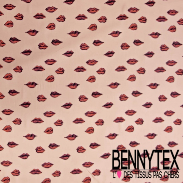 Fibranne viscose imprimé digital bouche rouge fond rose pastel