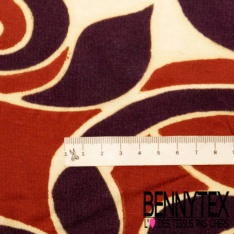 Jersey viscose imprimé palmier stylisé noir corail fond rose pastel