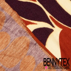 Jersey viscose imprimé palmier stylisé noir corail fond rose pastel