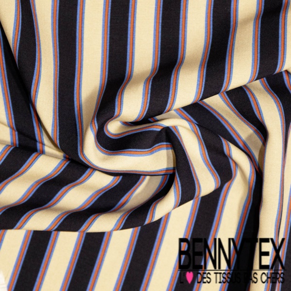 Fibranne viscose élasthanne imprimé digital rayure verticale noir beige rouge bleu vif