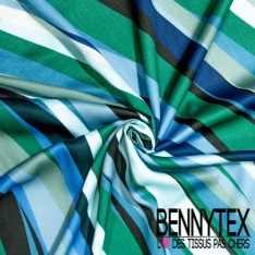 Fibranne viscose imprimé digital rayure verticale noir beige rouge bleu vif