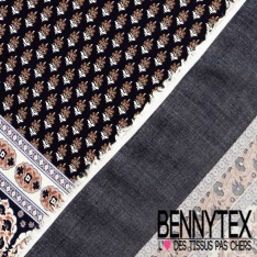 Fibranne viscose imprimé digital abstrait fantaisie abstrait chicorée fond blanc cassé