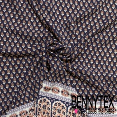 Fibranne viscose imprimé digital abstrait fantaisie abstrait chicorée fond blanc cassé