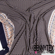 Fibranne viscose imprimé digital abstrait fantaisie abstrait chicorée fond blanc cassé