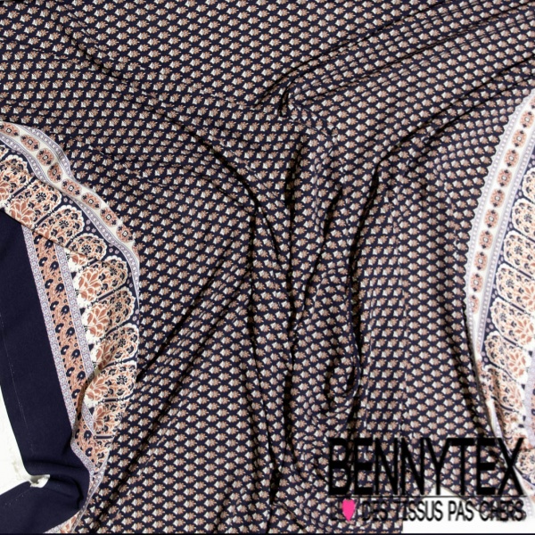 Fibranne viscose imprimé digital double base petit motif provençale fond bleu nuit