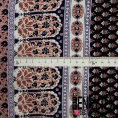 Fibranne viscose imprimé digital abstrait fantaisie abstrait chicorée fond blanc cassé