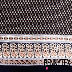 Fibranne viscose imprimé digital abstrait fantaisie abstrait chicorée fond blanc cassé