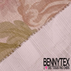 Crêpe coton texturé élasthanne digital motif papier peint rétro floral multicolore pastel poudré ton vieux rose