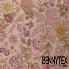 Crêpe coton texturé élasthanne digital motif papier peint rétro floral multicolore pastel poudré ton vieux rose