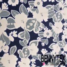 Crêpe coton texturé élasthanne digital motif papier peint rétro floral multicolore pastel poudré ton vieux rose