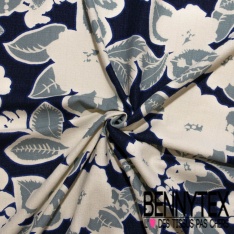 Crêpe coton texturé élasthanne digital motif papier peint rétro floral multicolore pastel poudré ton vieux rose