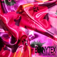 Satin polyester recyclé digital imprimé grande fleur aquarelle fond aquarelle beige blanc discret