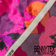 Satin polyester recyclé digital imprimé grande fleur aquarelle fond aquarelle beige blanc discret