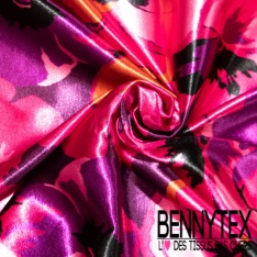 Satin polyester recyclé digital imprimé grande fleur aquarelle fond aquarelle beige blanc discret