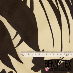 Popeline coton élasthanne digital imprimé floral cachemire amande rouille fond charbon