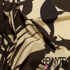 Popeline coton élasthanne digital imprimé floral cachemire amande rouille fond charbon